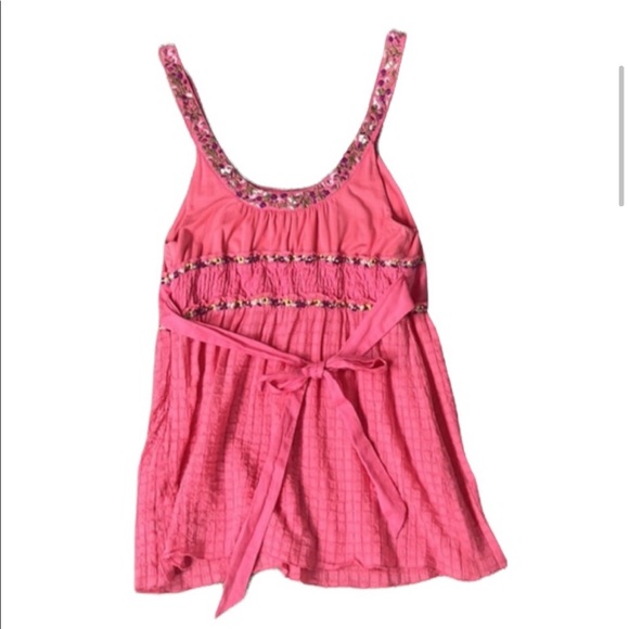 Good condition free people pink Sleeveless tunic tank size 8 bowtie in back - Picture 2 of 8